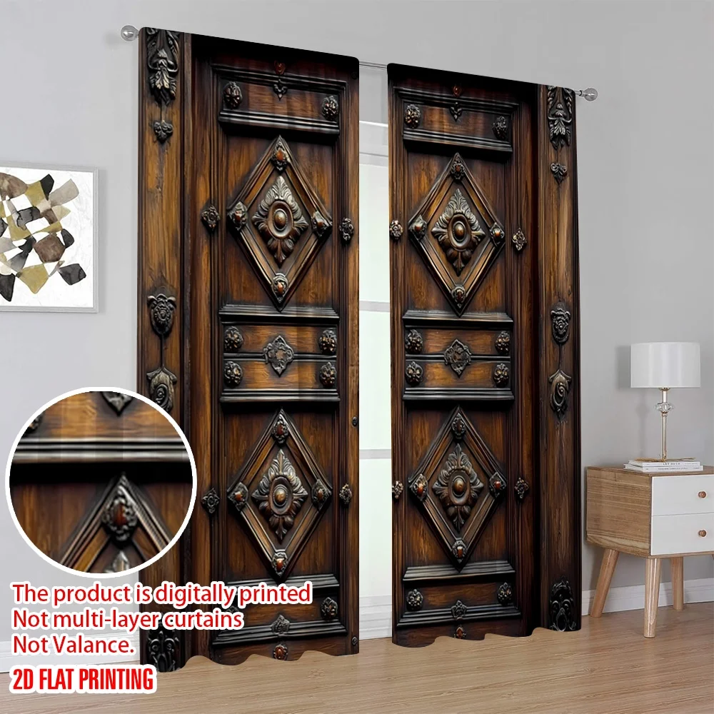 2 قطعة 2D الطباعة المسطحة نافذة الحفلات الستائر الأبواب الخشبية الأبواب الألواح الخشبية الأبواب البوليستر النسيج بدون كهرباء الأسرة #4