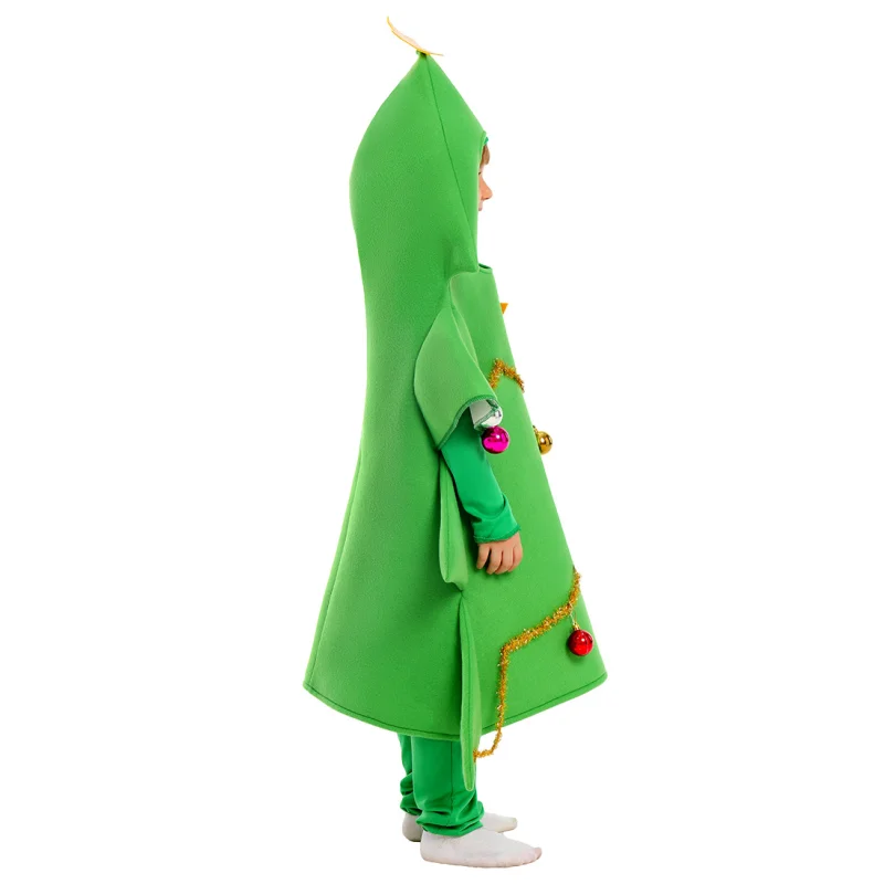 子供用グリーンクリスマスツリーコスチュームクリスマスロールプレイングボディスーツケープ子供の楽しいクリスマスパフォーマンス小道具セット