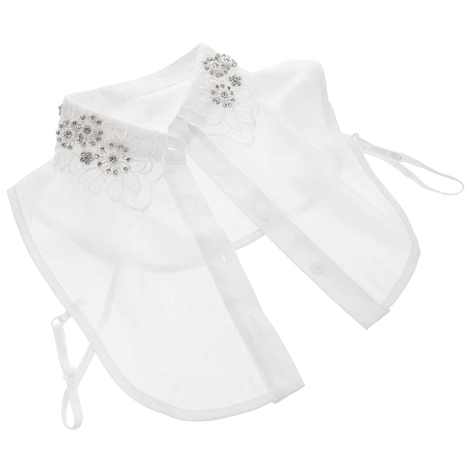 Полый искусственный воротник для женщин, белые воротники со стразами, блузка с накладными лацканами, съемная хлопковая блузка