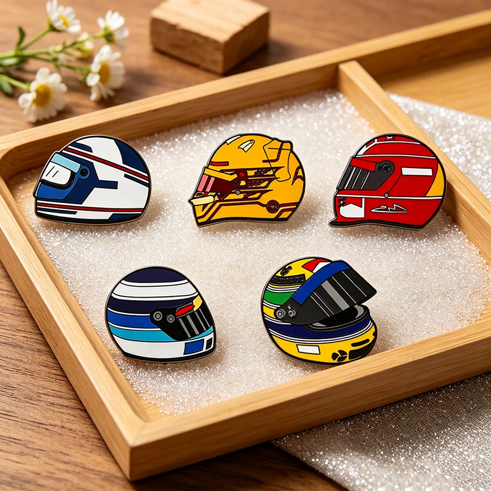 5pcs Racing Helmet Enamel Pin Set Metal Lapel Badge Pins for Backpack Accessories Jewelry Collectible Gifts for Car Racing Fans - view 2