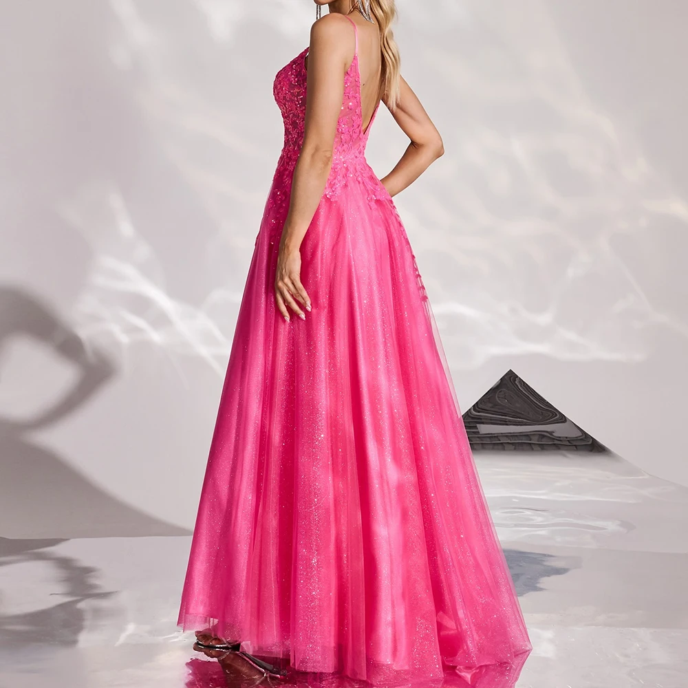 Robe de soirée trapèze personnalisée, longueur au sol, bretelles Spaghetti, sans manches, robe de bal, fleurs à la mode, paillettes, dos nu