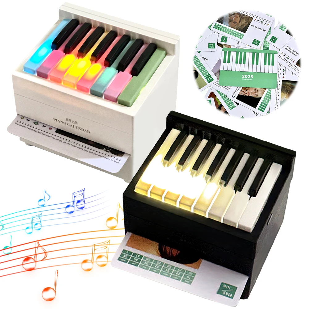 BT Piano Calendar 2025 Music Sheets Toy Playable Mini Piano Calendar Desktop Peripheral Ornaments with 27 Music Calendar Cards