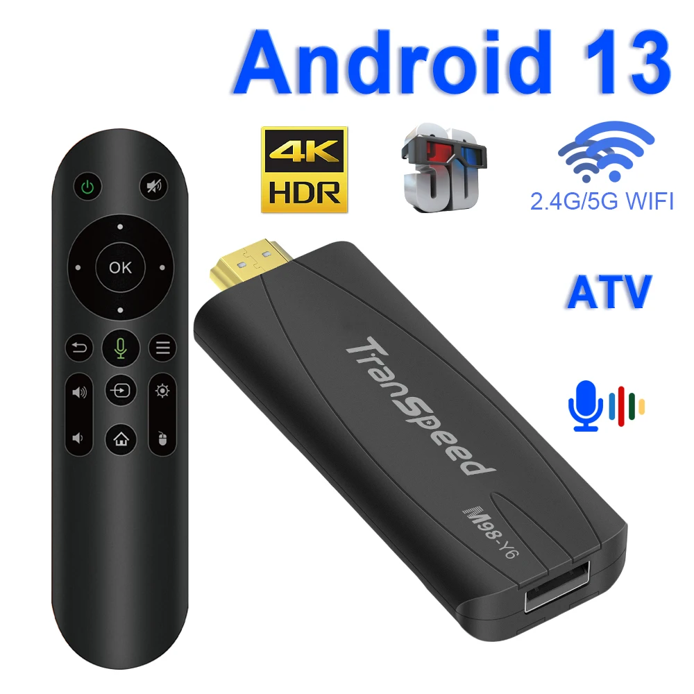 Transpeed TV Stick Android 13 ATV mit TV App 4K 3D TV Box 2,4G & 5G Sprachassistent Steuerung Media Player TV Receiver Set Top Box