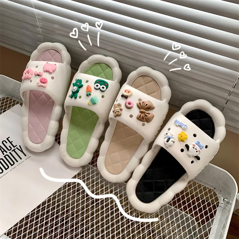 Sapatos femininos chinelos femininos slides flip flops verão praia sandália filhote de cachorro piggy dos desenhos animados bonito kawaii charme não