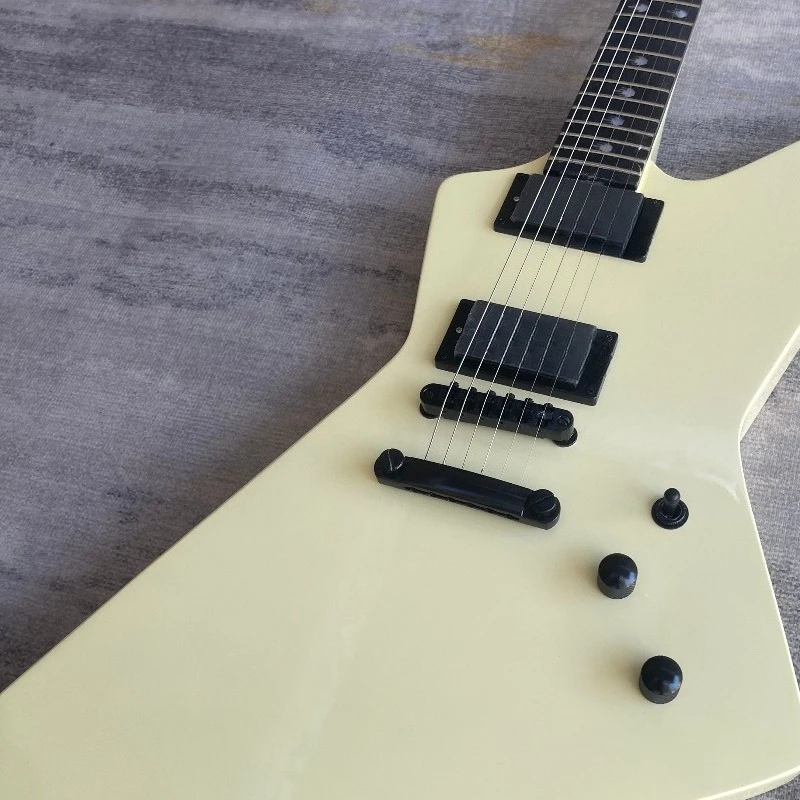 Vintage Cream Yellow E Shape Electric Guitar Dual Active High Output Humbuckers Black Hardware Heavy Metal Guitar Free Shipping view 4
