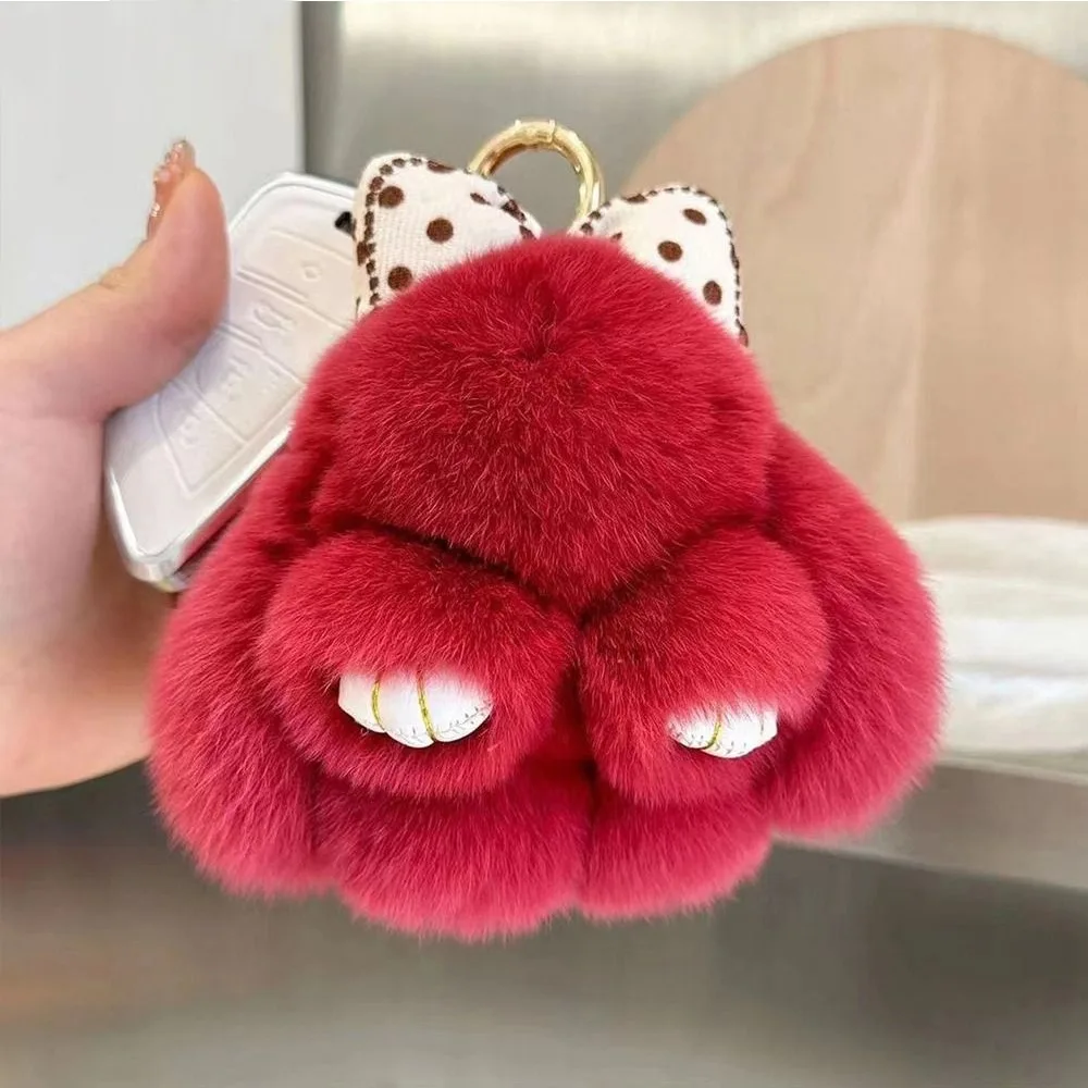 Creative Pompoms Bow Rabbit Pendant Cartoon Hanging Ornament Bag Pendant Fluffy Bunny Keychain Bag Accessories