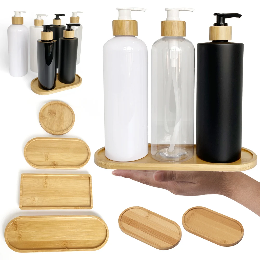 Household Storage Trays for Perfume Shower Shampoo Dispenser Container Stand Bamboo Wood Tray Bathroom Kitchen Pot Holder Decor