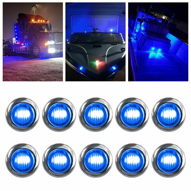 50PCS 3/4 Inch 3 LED Mini Round Trailer Side Marker Indicator Lights Universal For Trucks Boat Pickup Caravan RV