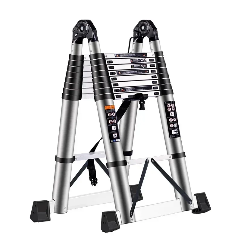 Thickened Aluminum Alloy Herringbone Household Ladder, Lifting Bamboo Joint Telescopic Ladder, Attic Ladder
