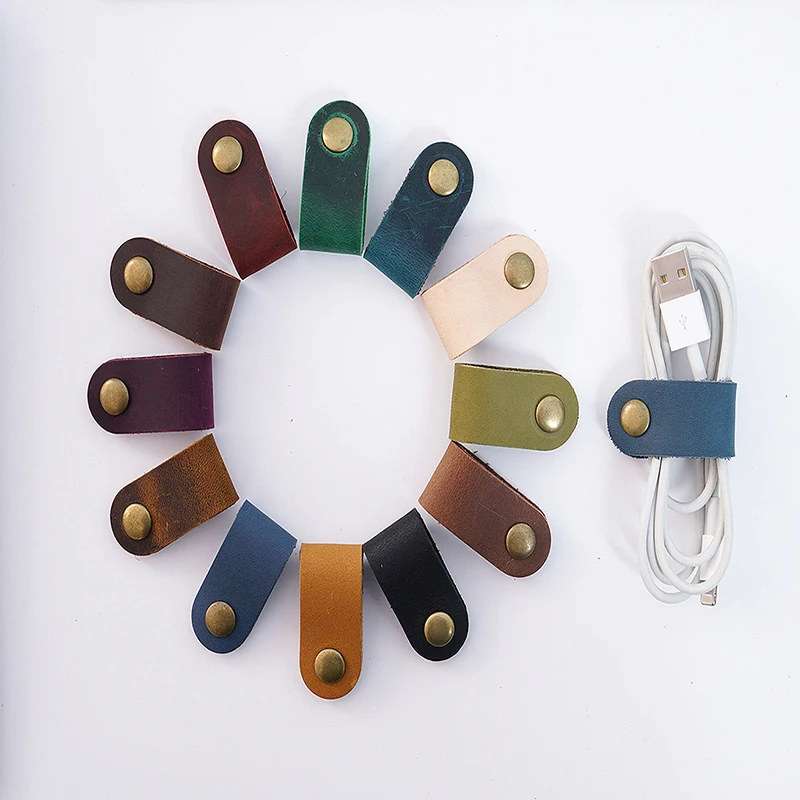 

First layer cowhide practical small gift leather hub earphone cable handmade buckle storage buckle winding device spot
