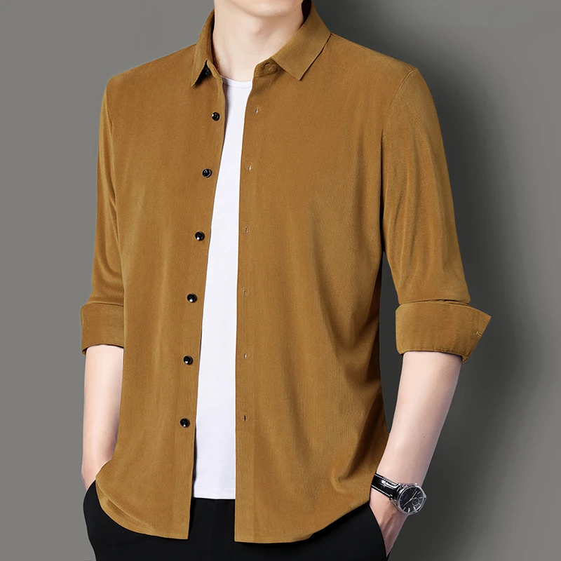 

2025 New Long Sleeve Shirt Korean Edition Solid Color Casual Men's Shirt Youth Shirt Top Spring and Autumn Versatile Clothes