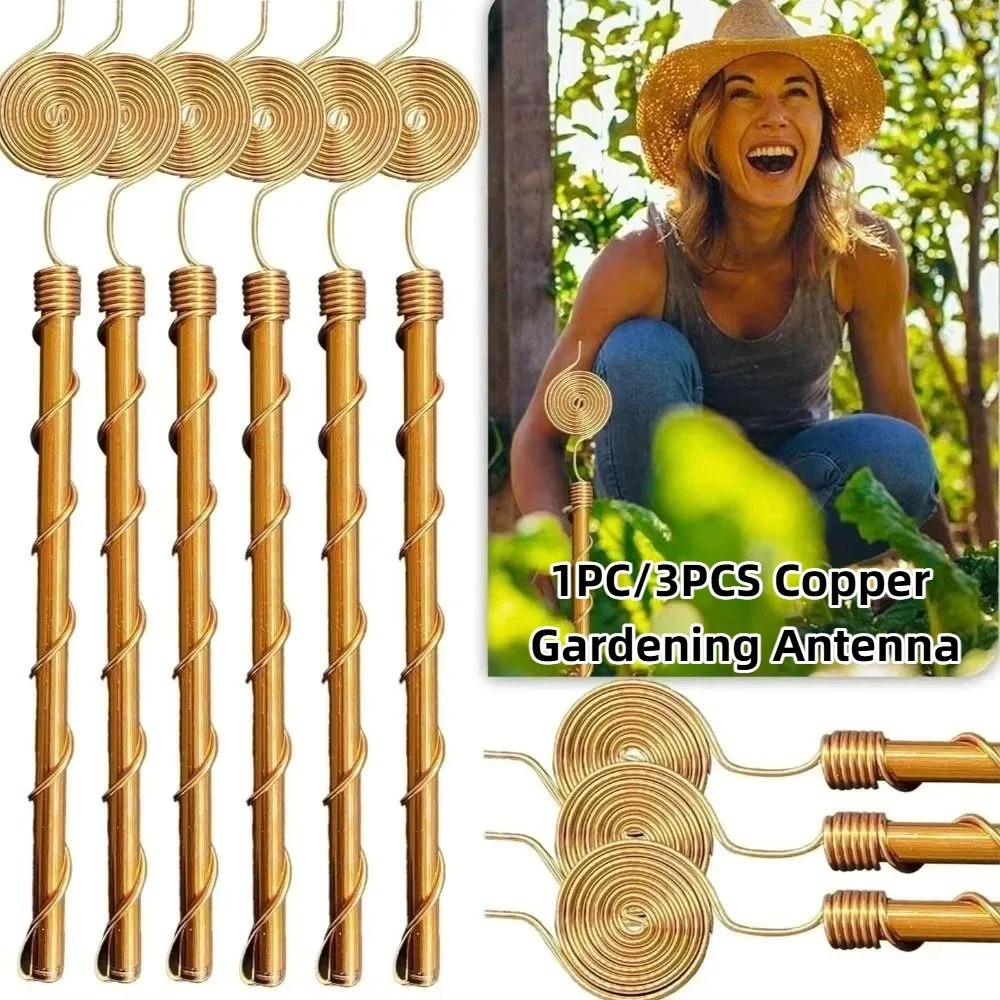 1PC/3PCS Copper Wire Spiral Coil Electroculture Plant Stakes Sturdy Flexible Spiral Coil Electroplated Copper Garden Antenna Kit