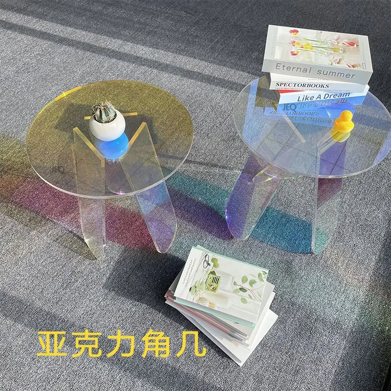 Dazzling Acrylic Geometry High End Nordic Light Luxury Coffee Table Simple Modern Fresh Rainbow Small Round Tables Furniture Ins