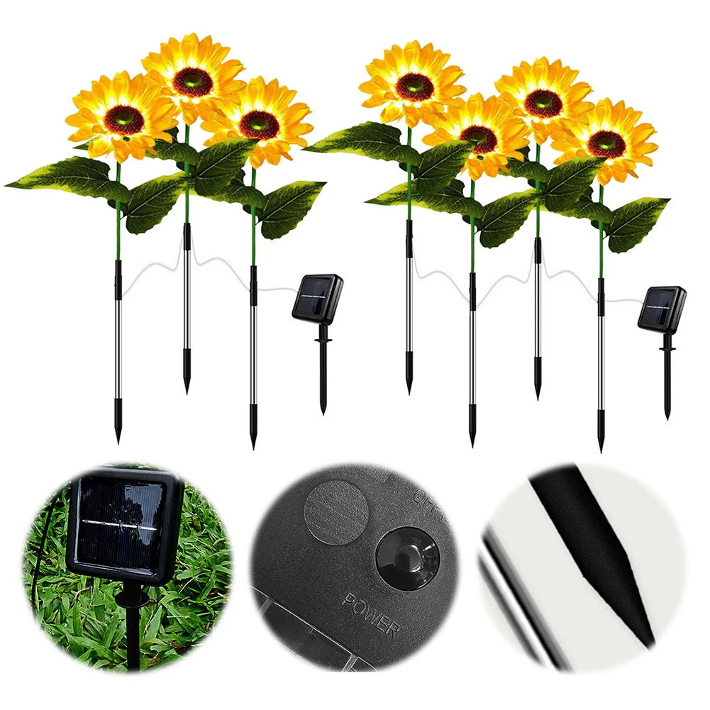 Sunflower Garden Light Solar Powered Stake Light Auto On/Off Landscape Light IP65 Waterproof Lawn Lamp for Outside Ornaments