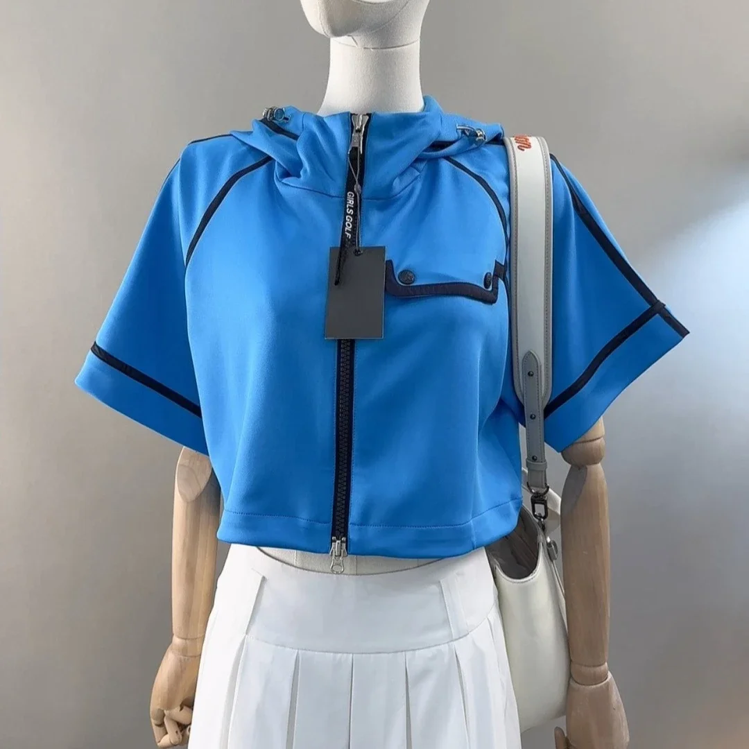 Women's Golf Hooded Jacket 2026 Fall New Korean Style Cape Design UV Protection QuickDry Breathable Lightweight Zip-Up Polyester