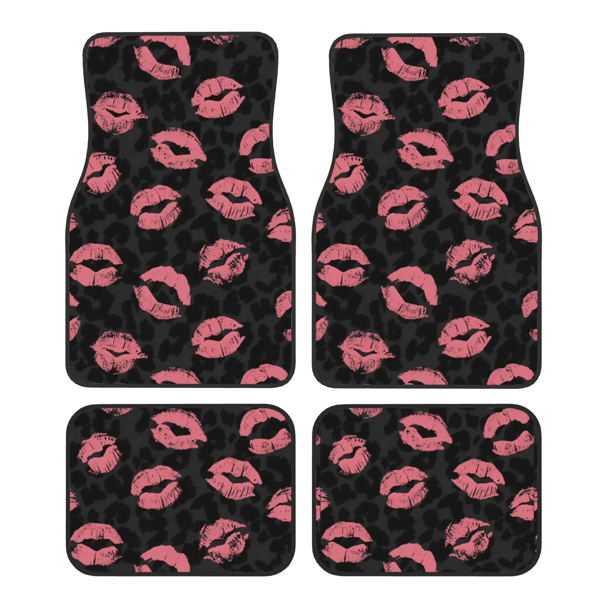 4pcs Kiss Print Pattern Premium Car Floor Mats - Universal Fit, Easy-to-Clean Complete Car Interior Accessories