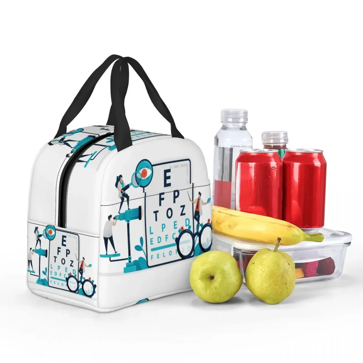 Custom Snellen Chart Eye Exam Thermal Insulated Lunch Bags Women Optometrist Lunch Tote for Work School Travel Storage Food Box