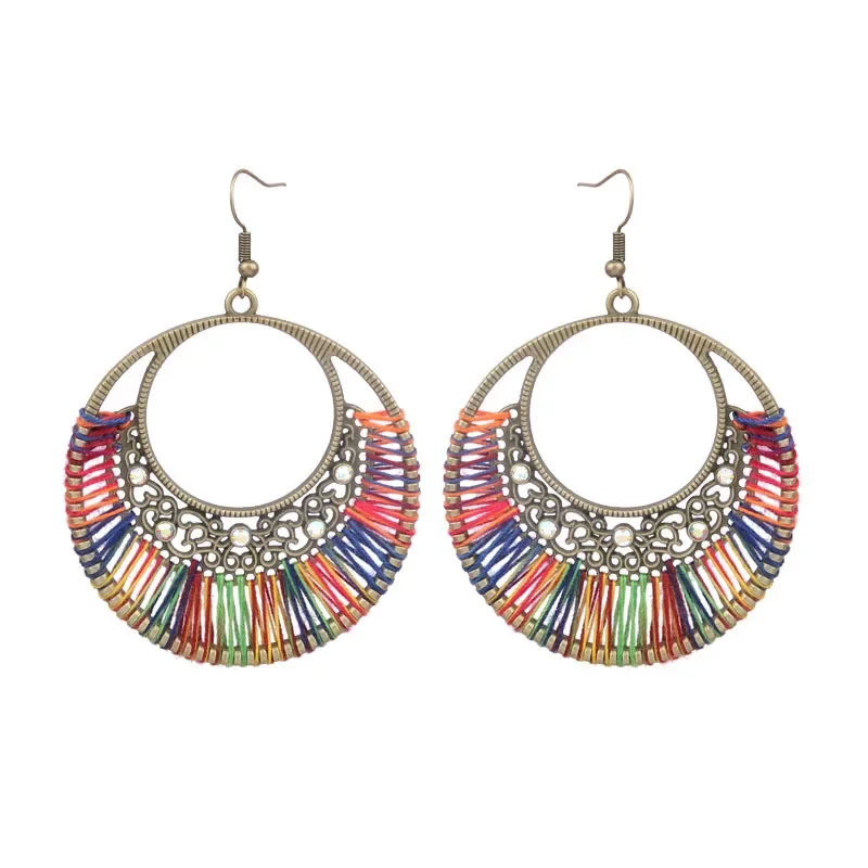 Boho Multi-Style Handmade Thread Wrapped Earring for Women Fashion Rope Wrap Round Triangle Dangle Earrings Female Jewelry Gift image 3
