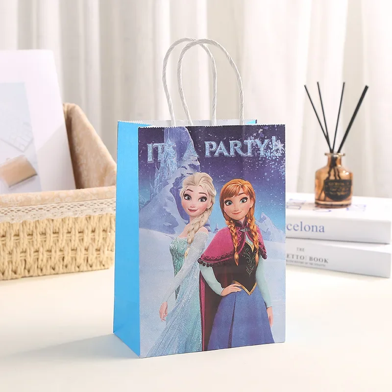 12pcs Disney Frozen Anime Party Gathering Favor Bag Theme Party Tote Paper Bag Candy Dessert Gift Packing Treat Bag Supplies