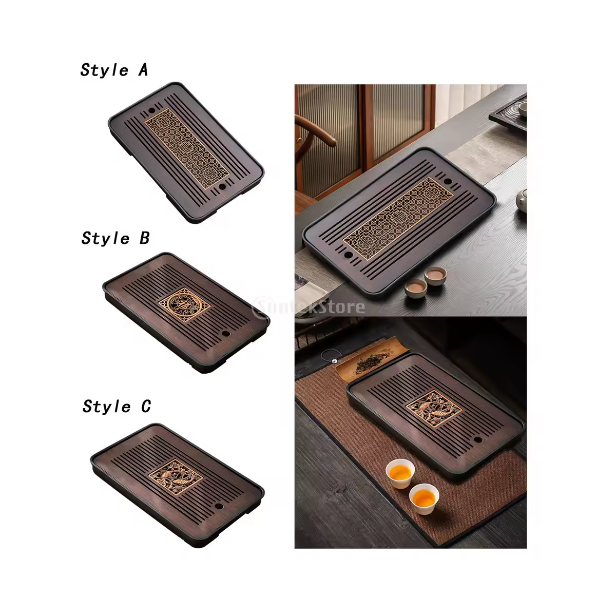 Chinese Kungfu Tea Tray Tea Set Accessory Tea Serving Tray for Tea Room Home Chinese Tea Tray with Water Storage Drainage