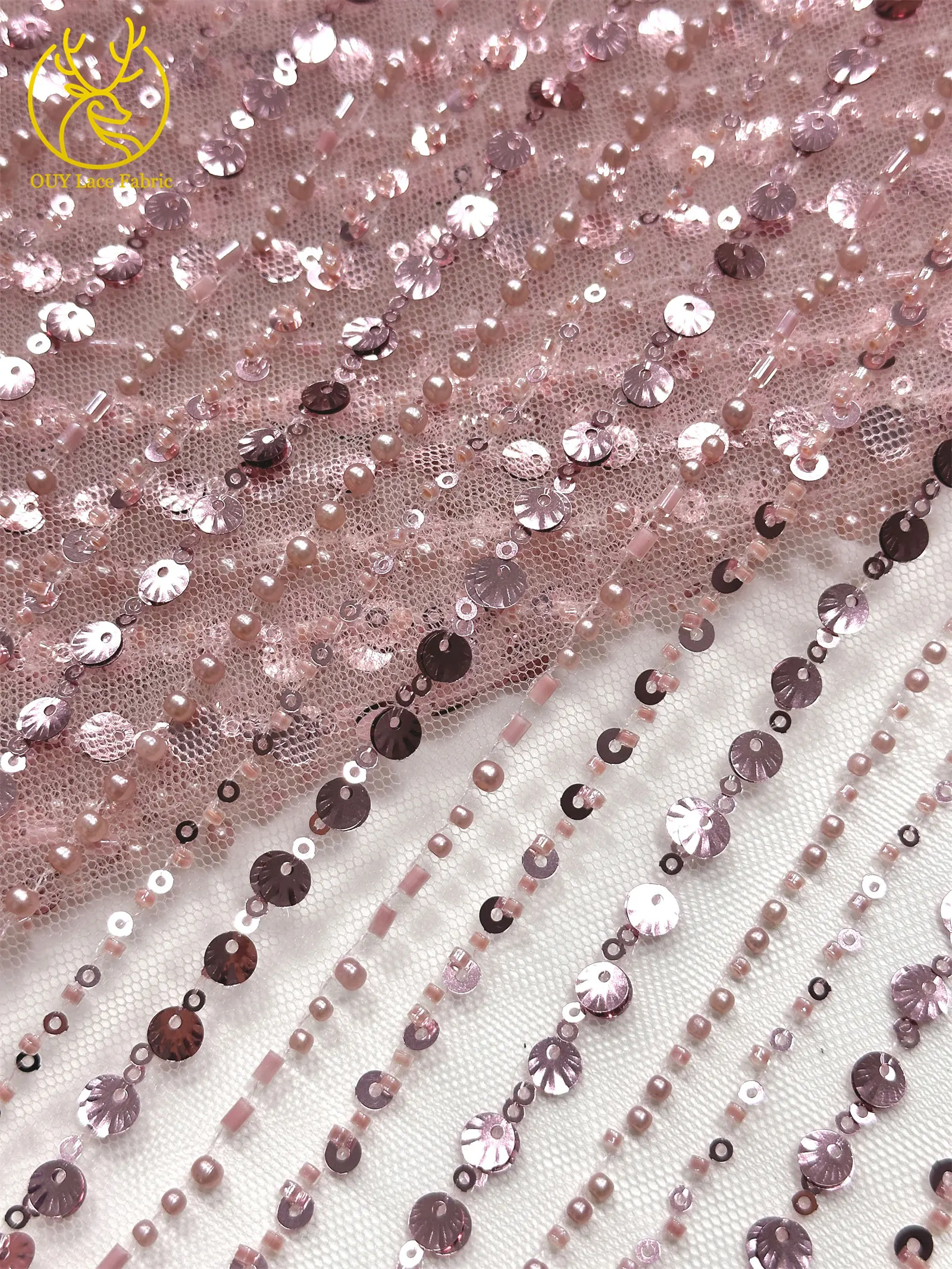 Luxuriöser afrikanischer Perlen-Mesh-Spitzenstoff 2026, französischer nigerianischer Pailletten-Tüll-Spitzenstoff für Damen, Brautkleid, Hochzeitskleid, zum Nähen – Detail 7
