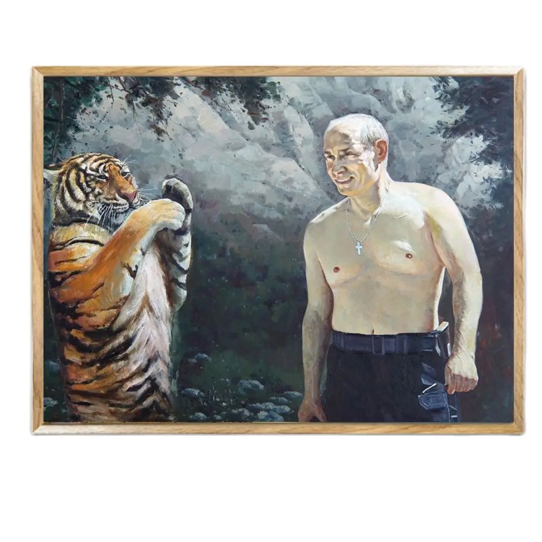 Portrait oil paintings celebrities  putin and tiger hand-painted art  office living room restaurant