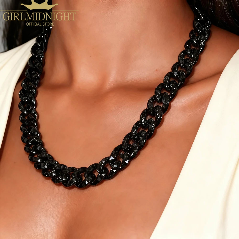 Iced Out Klassische Punk 12mm Curb Kubanischen Halsketten Für Männer Frauen Micro Gepflastert Bling CZ Schwarz Farbe Link Kette schmuck