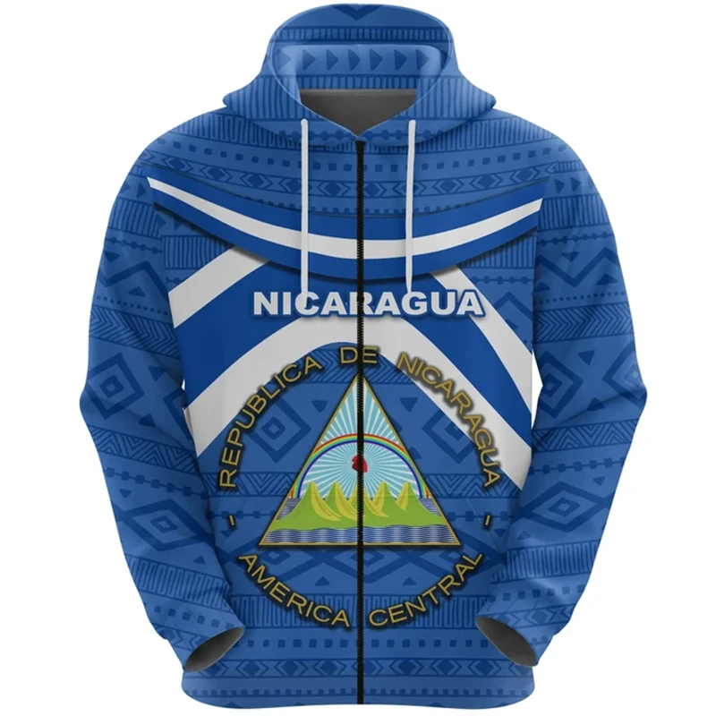 Vintage NI Nicaragua Flag Street Print Clothing Hip Hop Personality Hooded Sweatshirts Fashion Zip Hoodie Long Sleeve Pullovers