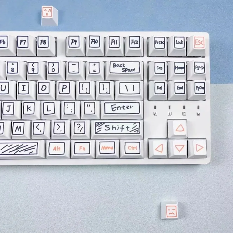 XDA profile white graffiti keycaps hand drawn design PBT material suitable for 68 75 84 mechanical keyboard