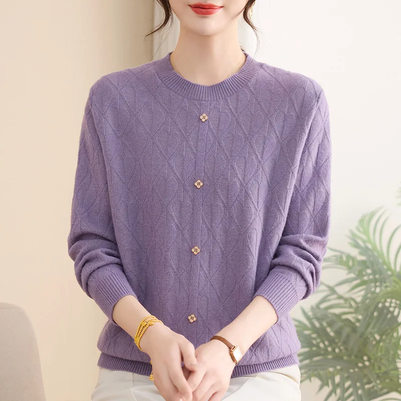Spring Autumn Woolen Sweater For Woman Blouse Long Sleeve Sweaters & Jumpers Elegant Mother Pullover Tops Women's Clothing