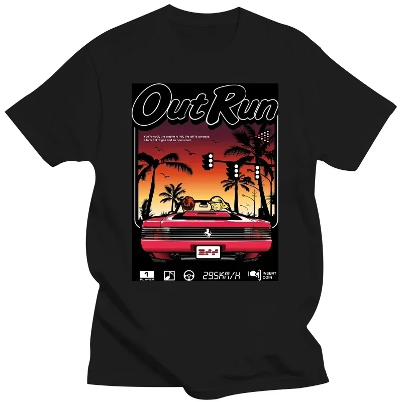 OutRun Tee Top Merch Vintage Out Run T Shirt Short Sleeve Cotton Old School 80s Japanese Arcade Gaming Tshirt Racing Video Game