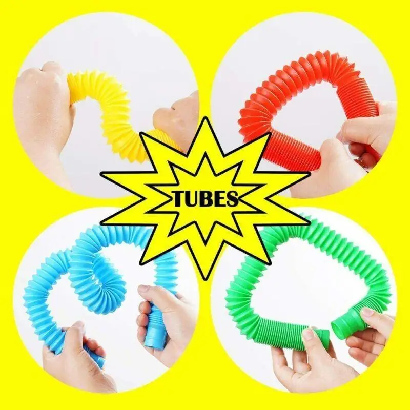 6PCS Colorful Fidget Pop Tube Toys Flexible Plastic Telescopic Stretch Tube Bellows Kids Teenager Adults Anti-stress Squeeze Toy