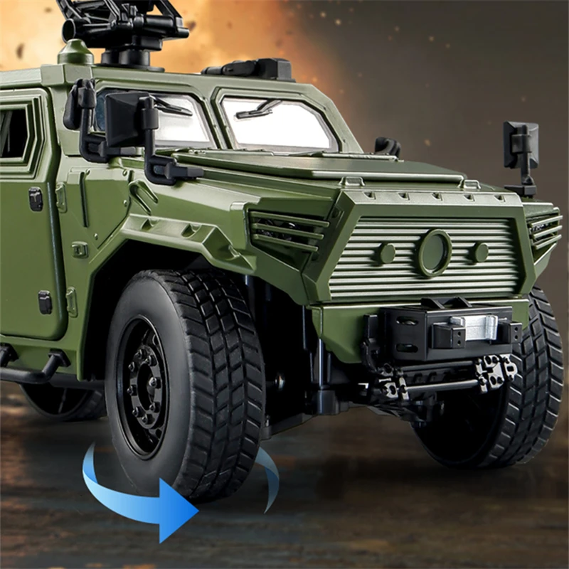 1:18 Military Alloy Armored Car Model Diecasts Metal Tank Explosion Proof Car Off-road Vehicles Model Sound Light Kids Toys Gift