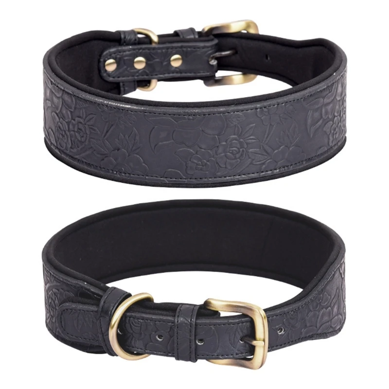 Embossed Leather Dog Collar Adjustable Dog Collars for Outdoor Walking Large Puppy Collar Pet Training Supplies