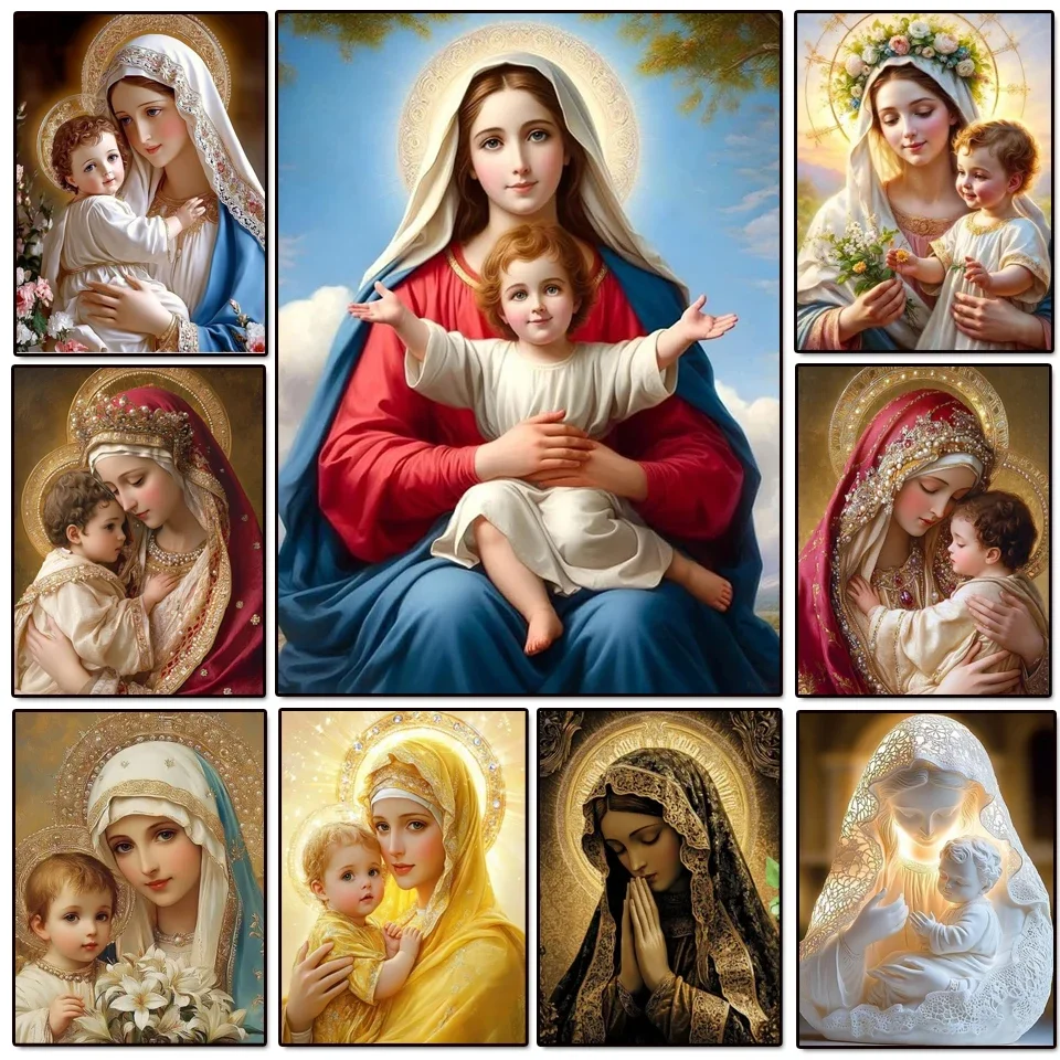 2026 Easter Diamond Painting Art DIY The Virgin Mary and Jesus Diamond Embroidery Rhinestone Cross Stitch Mosaic Home Decorati