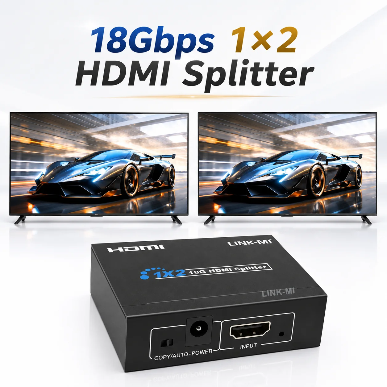 18Gbps 1x2 HDMI Splitter 4K60Hz 4:4:4 HDMI 2.0b 1 in 2 Out 4K HDMI Splitter HDR HDCP 2.3 1.4 EDID CEC 3D Audio