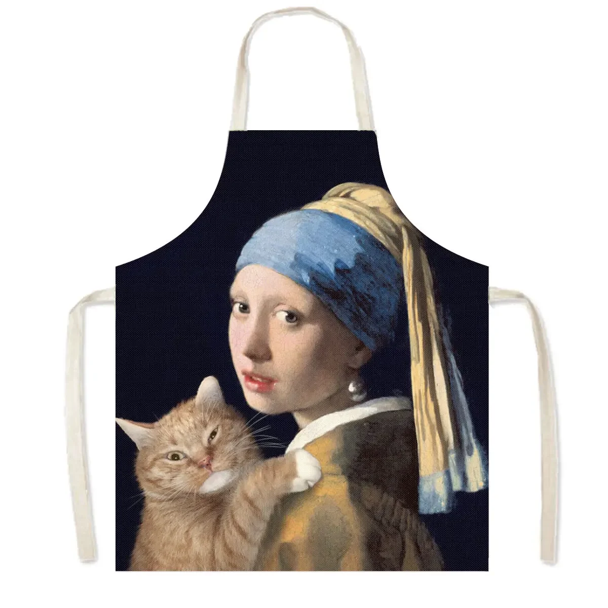 Mona Lisa Da Vinci Art Oil Painting Kitchen Aprons Women Men Home Cleaning Clothing Linen Pinafore Chef Waiter Cooking Apron