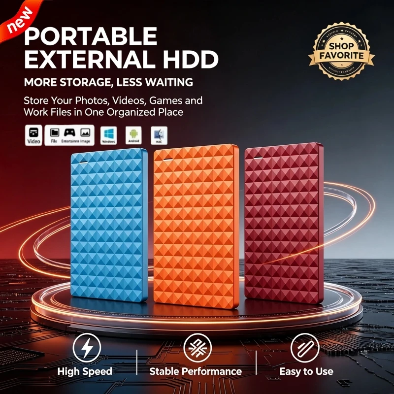 Slim Portable External HDD, Orange/Wine Red/Blue, USB 3.0, Privacy Encrypted Disk, 500GB-4TB, Fast Transfer for Laptop, Notebook