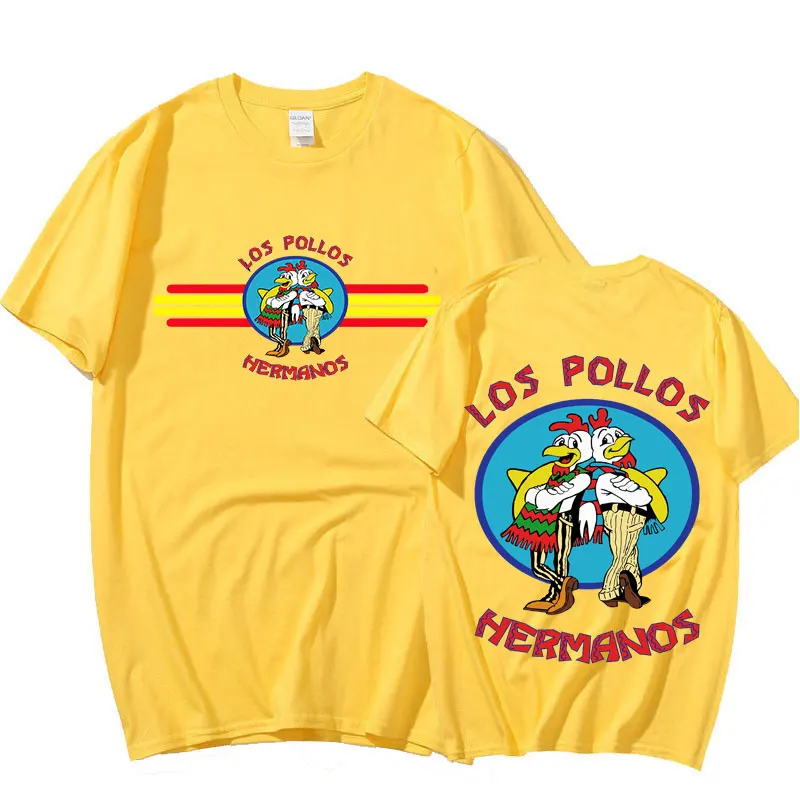 Serial telewizyjny Breaking Bad T-shirty Funny Los Pollos Hermanos Chicken Brothers T Shirt Men wysokiej jakości przytulny T-Shirt Streetwear T-Shirt