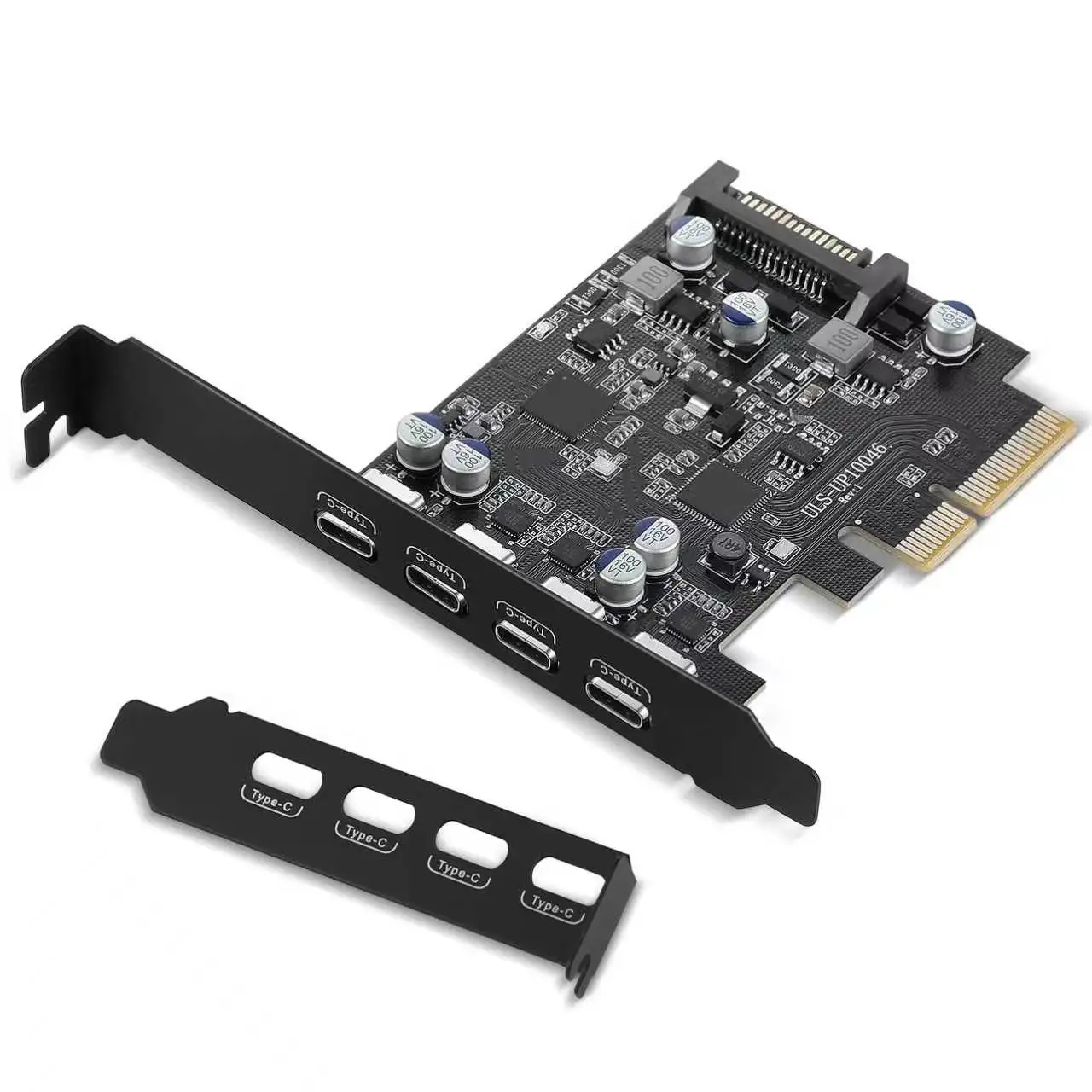 PCIe X4 to 4 Port USB3.2 Gen2 Type C Converter Card Power-free, SATA-powered, multiple power supply