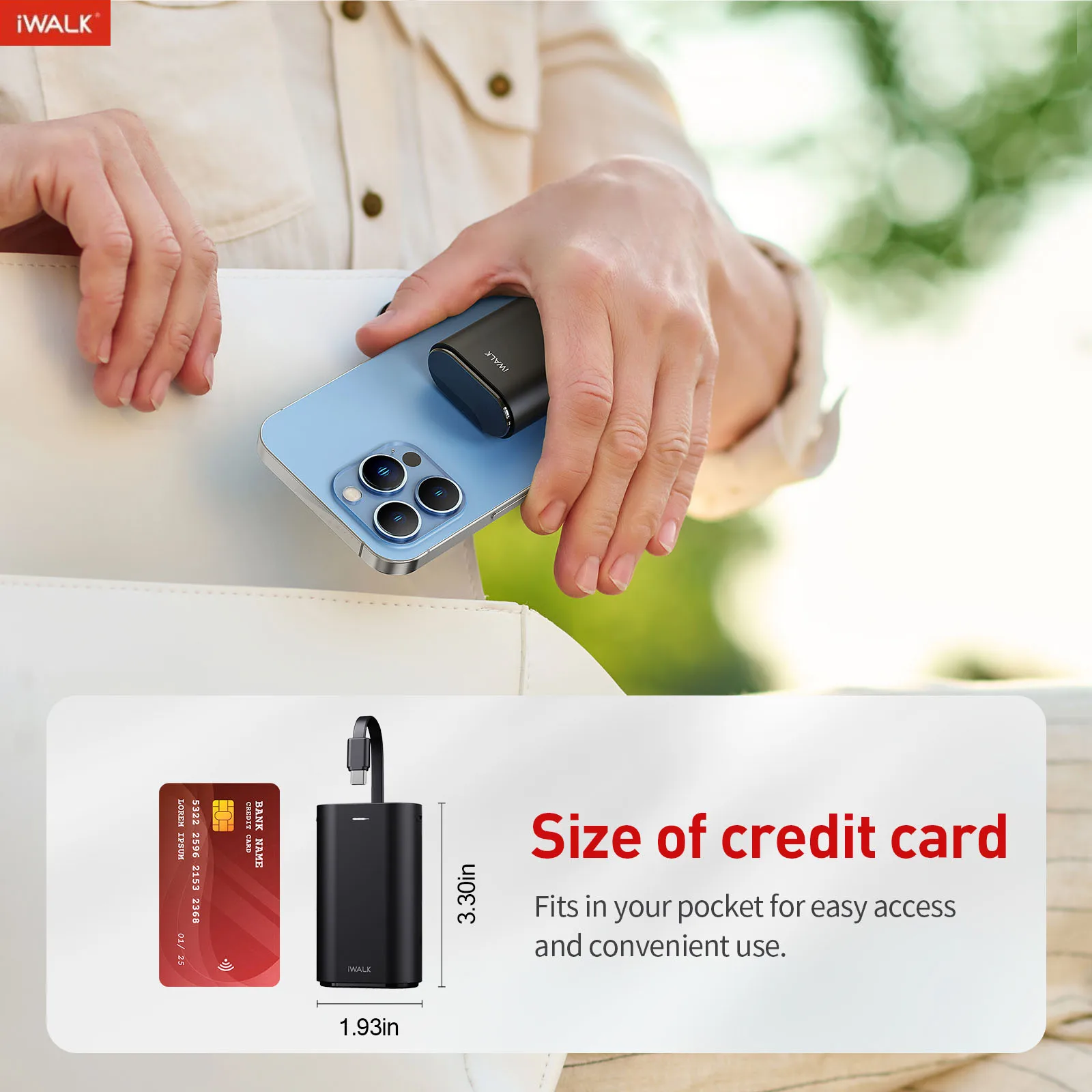 iWALK-Portable Power Banks, Fast Charger for iPhone Powerbank, 9000mAh External Phone, Dual Charging Interface, Powerbank