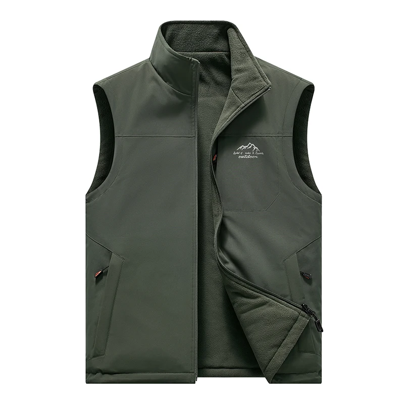 

Men's Fleece Vest Outdoor Full Zip Softshell Sleeveless Jacket with 2 Pockets can be worn on both sides