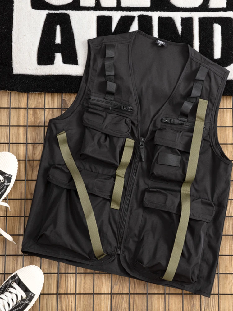 

Retro Sa Functional Trendy Men's Vest Summer Outerwear Loose Thin Workwear Jaet Stand Fit Youth ular Casual Wear