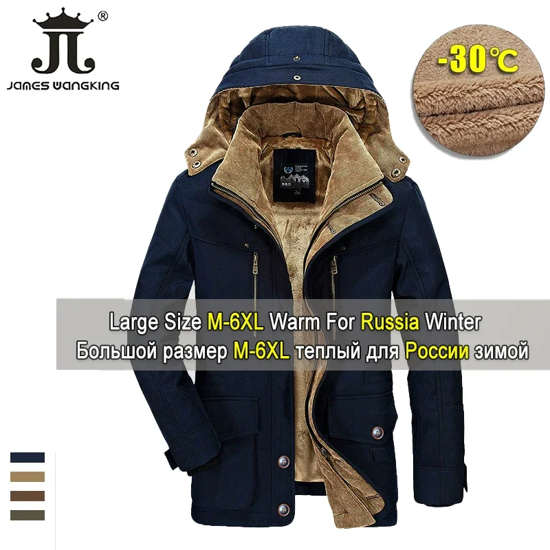 M-6XL 2024 Winter Jacket Men Warm Big Size Coat Thicken Windbreaker High Quality Fleece Cotton-Padded Parkas Military Overcoat