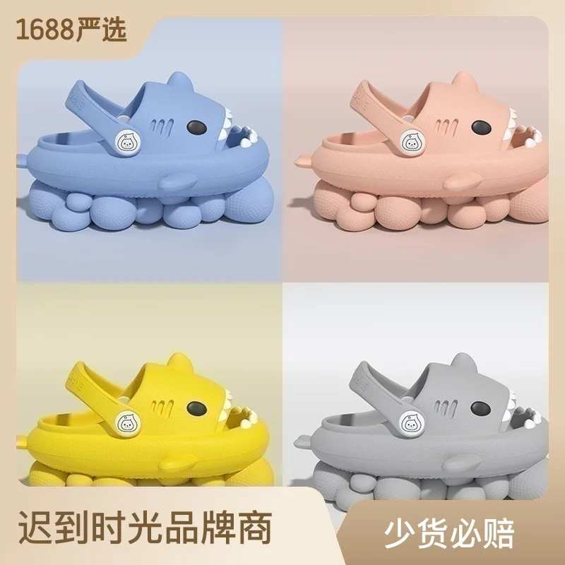 Summer Shark Slippers For Children Cold Slippers Indoor Non-Slip Soft Bottom Comfort Cute Baby Hole Shoes Boys Girls Home Slides