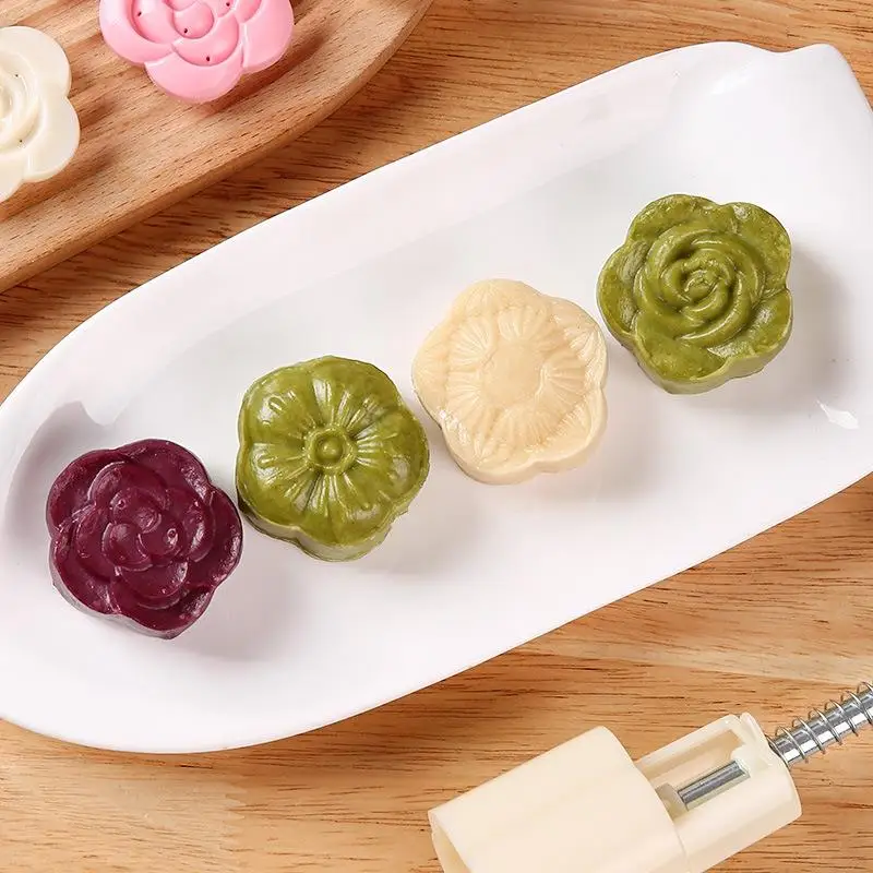 5/6pcs/set Flower Shaped Mooncake Mold Baking Mold Hand Pressure Fondant Moon Decoration Tools Hand Press Mung Bean Cake Model