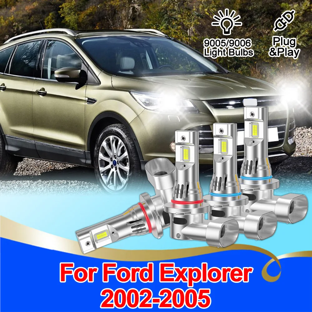 

For Ford Explorer 2002-2005 9005 HB3 9006 HB4 LED Headlights Combo Light Bulbs 6000K Upgrade 3570 Cooling Fan All In one Bulbs