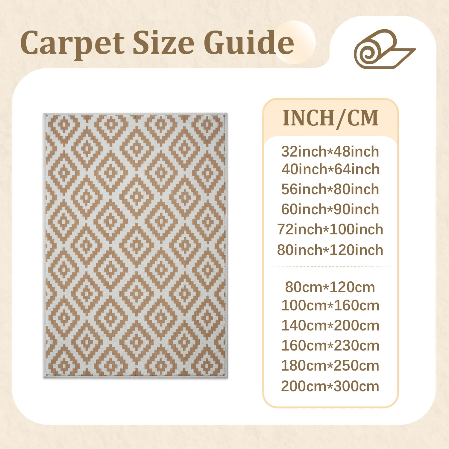 Large Indoor Area Rug, Soft Velvet Low Pile Rug with Non-slip Dotted Backing, Machine Washable Aztec Geometric Pattern Rug, Tan White Tribal Accent Rug for Living Room, Bedroom, Entryway
