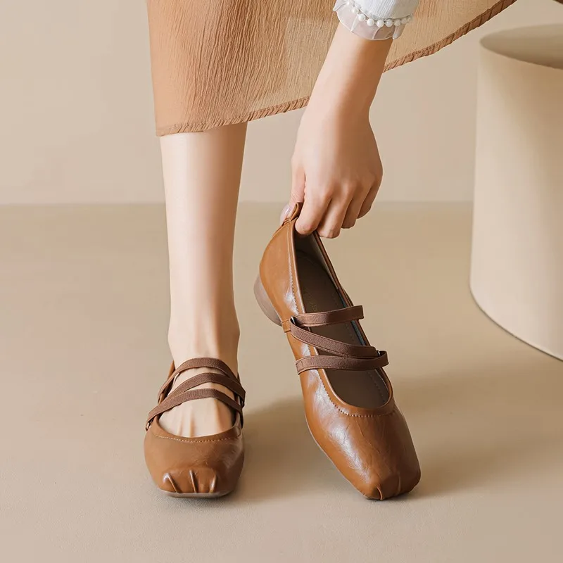 DIMANYU Mary Jane Shoes Women Square Head 2025 Autumn New Ballet Shoes Women Large Size Low-heel Women's Shoes