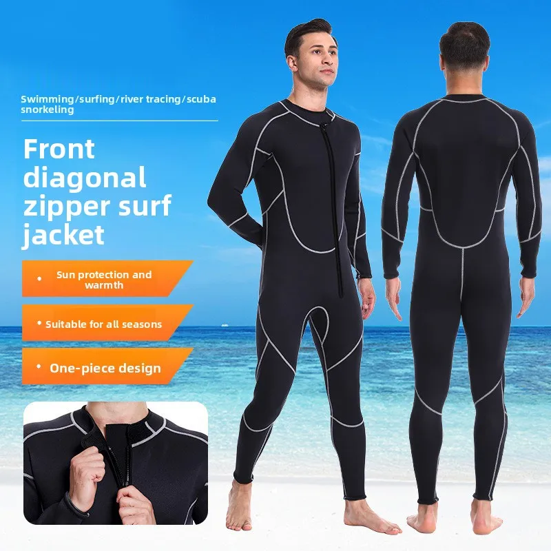 Long Tight Elastic Close-fitting Quick-drying Wetsuit, Men's Breathable One-piece Wetsuit